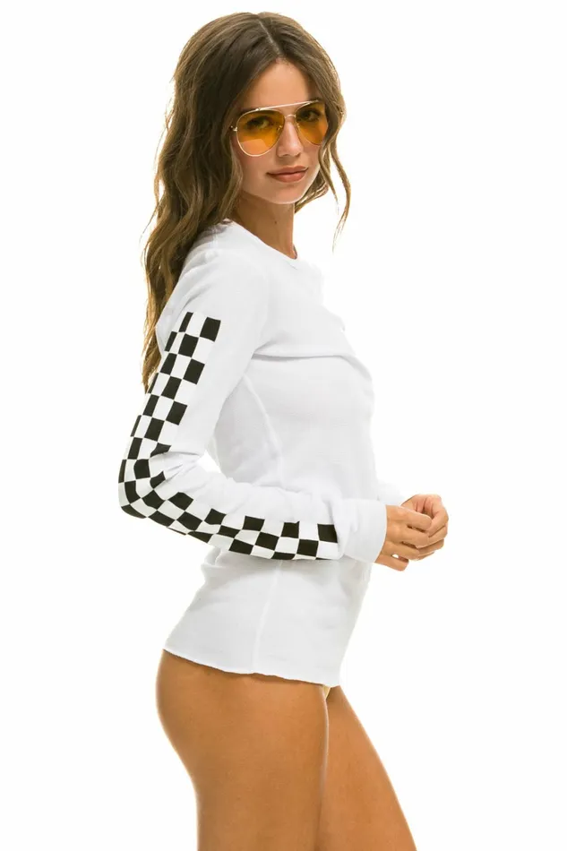 Women CHECK SLEEVE THERMAL 8211 WHITE Aviator Nation UnisexTees Women CHECK SLEEVE THERMAL 8211 WHITE Aviator Nation UnisexTees