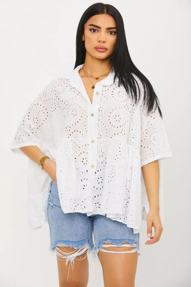 Women Chemise Blanche Dtails Crochets White Brentiny Paris Shirts and Blouses Women Chemise Blanche Dtails Crochets White Brentiny Paris Shirts and Blouses