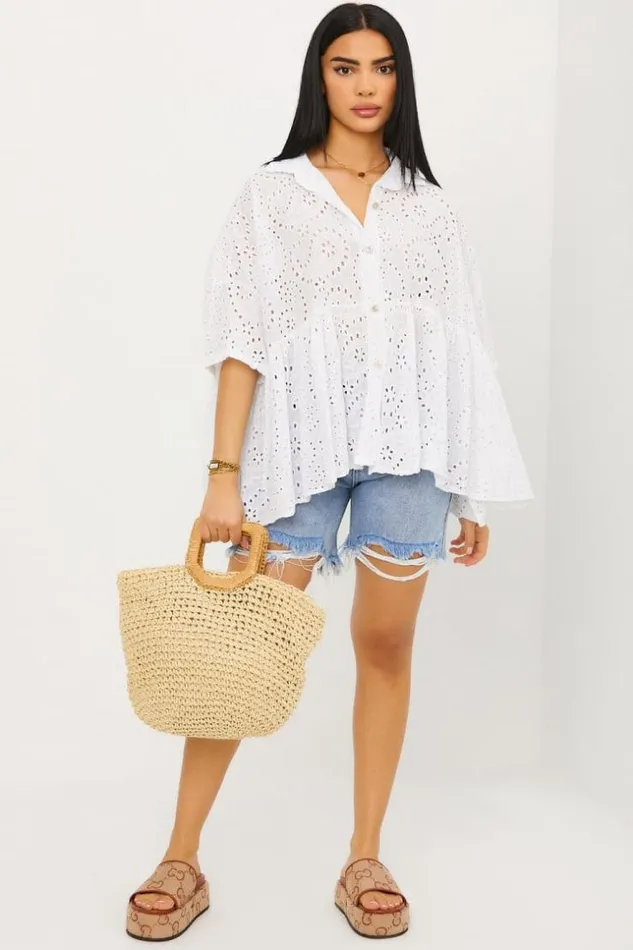 Women Chemise Blanche Dtails Crochets White Brentiny Paris Shirts and Blouses Women Chemise Blanche Dtails Crochets White Brentiny Paris Shirts and Blouses