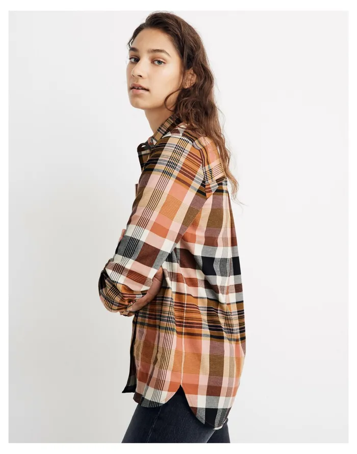 Women Classic Ex Boyfriend Shirt In Seconda Plaid Dried Coral Madewell Tops and Shirts Women Classic Ex Boyfriend Shirt In Seconda Plaid Dried Coral Madewell Tops and Shirts