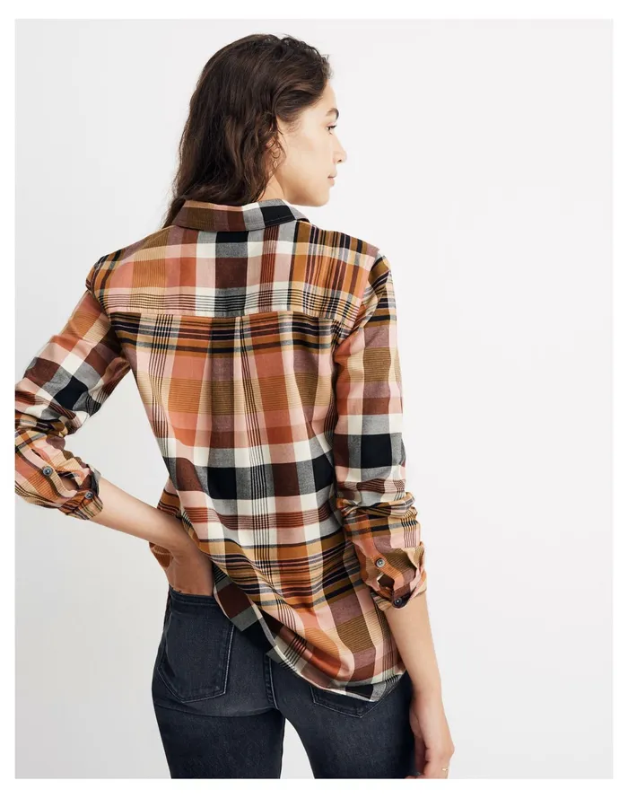 Women Classic Ex Boyfriend Shirt In Seconda Plaid Dried Coral Madewell Tops and Shirts Women Classic Ex Boyfriend Shirt In Seconda Plaid Dried Coral Madewell Tops and Shirts