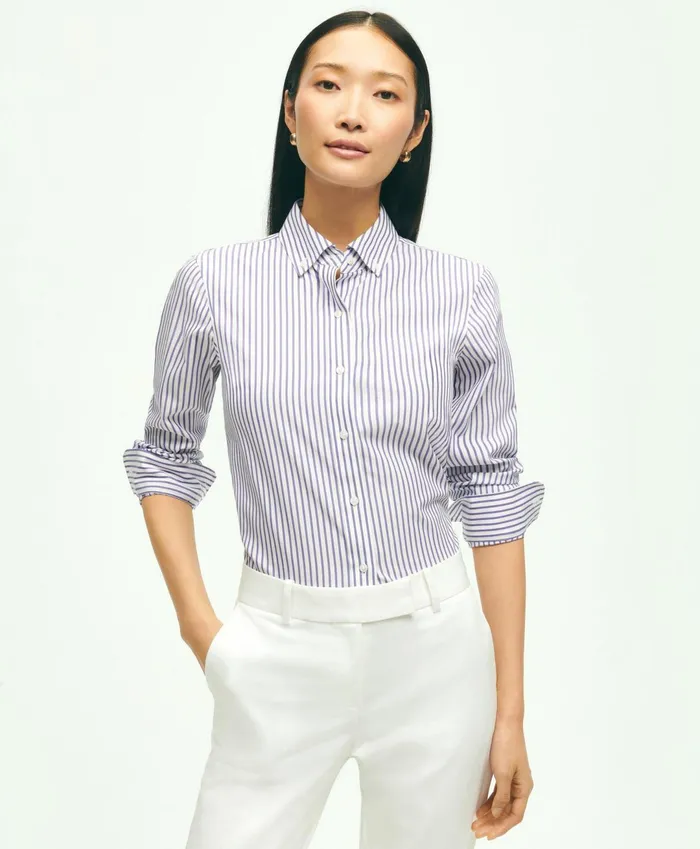 Women Classic Fit Stretch Supima Cotton NonIron Bengal Stripe Dress Shirt Violet Brooks Brothers Blouses and Shirts Women Classic Fit Stretch Supima Cotton NonIron Bengal Stripe Dress Shirt Violet Brooks Brothers Blouses and Shirts