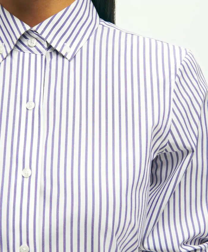 Women Classic Fit Stretch Supima Cotton NonIron Bengal Stripe Dress Shirt Violet Brooks Brothers Blouses and Shirts