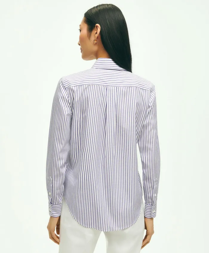 Women Classic Fit Stretch Supima Cotton NonIron Bengal Stripe Dress Shirt Violet Brooks Brothers Blouses and Shirts