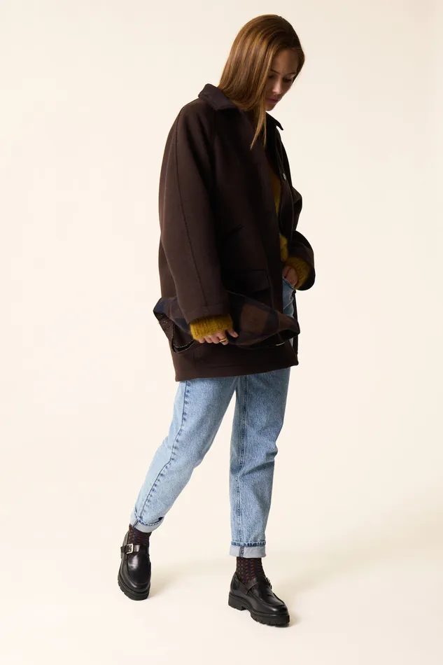 Women Coat Yassa Ours Manteau Laine Marron Fonc Des Petits Hauts Coats and Jackets