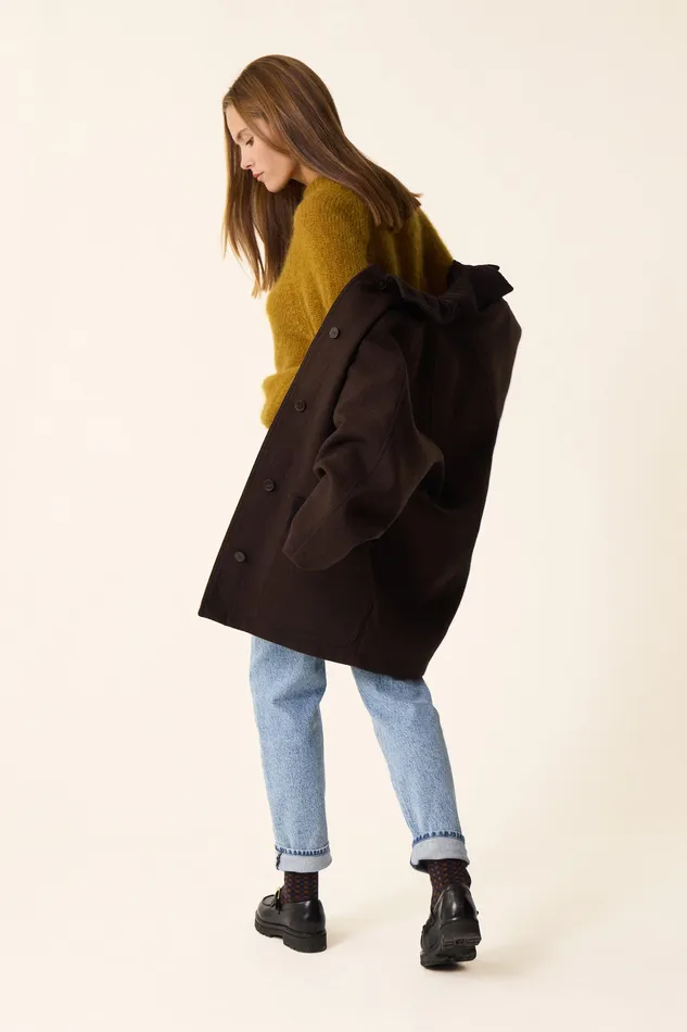 Women Coat Yassa Ours Manteau Laine Marron Fonc Des Petits Hauts Coats and Jackets