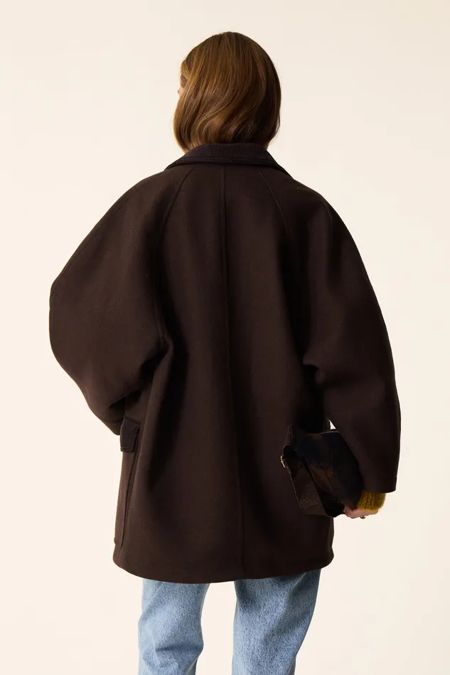 Women Coat Yassa Ours Manteau Laine Marron Fonc Des Petits Hauts Coats and Jackets
