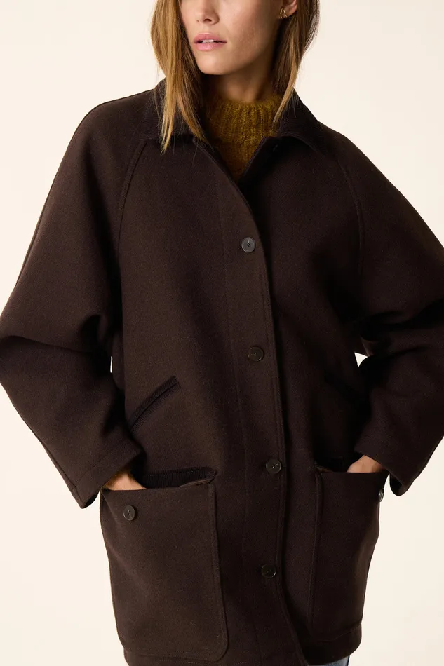 Women Coat Yassa Ours Manteau Laine Marron Fonc Des Petits Hauts Coats and Jackets