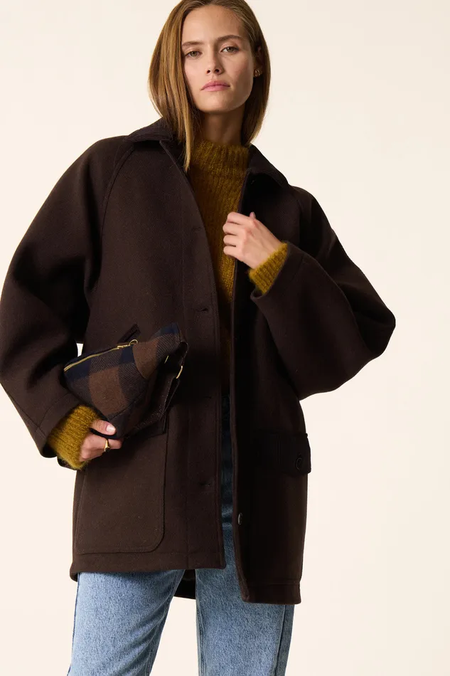 Women Coat Yassa Ours Manteau Laine Marron Fonc Des Petits Hauts Coats and Jackets