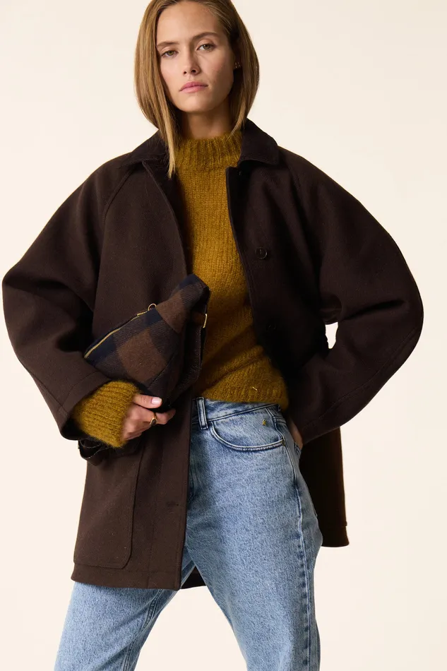 Women Coat Yassa Ours Manteau Laine Marron Fonc Des Petits Hauts Coats and Jackets