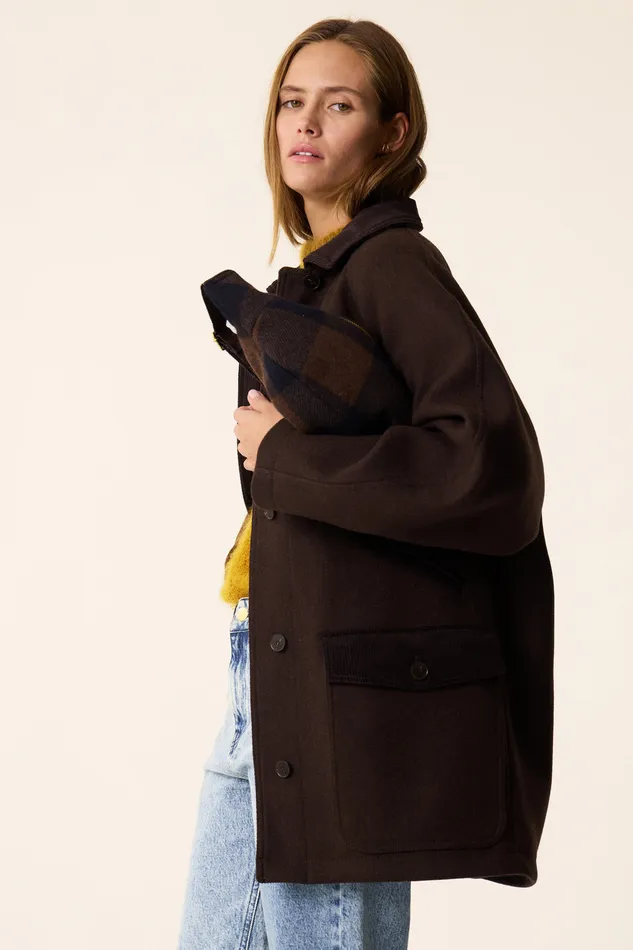 Women Coat Yassa Ours Manteau Laine Marron Fonc Des Petits Hauts Coats and Jackets