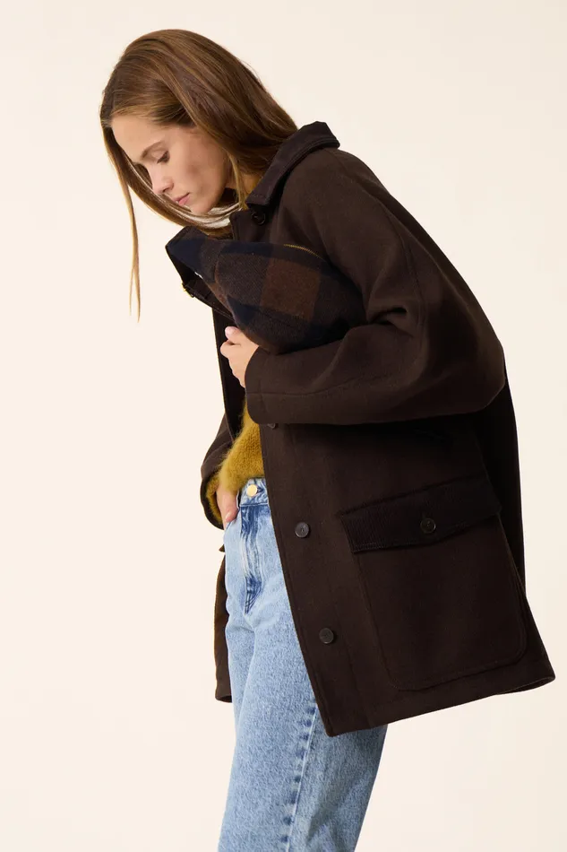Women Coat Yassa Ours Manteau Laine Marron Fonc Des Petits Hauts Coats and Jackets