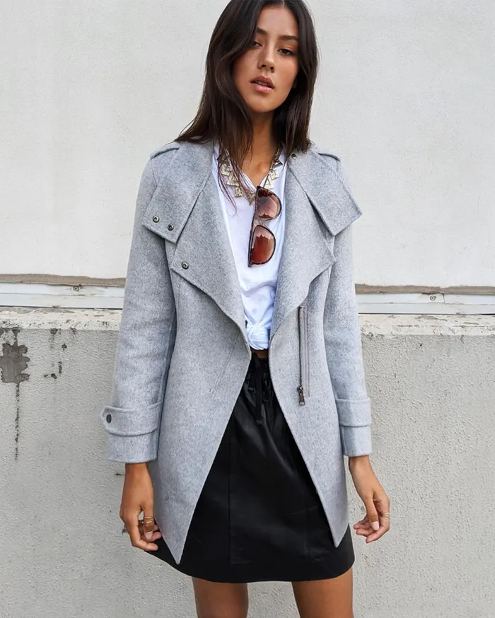 Women Coats and Jackets Belle and Bloom Bad Girl Wool Blend Moto CoatGrey