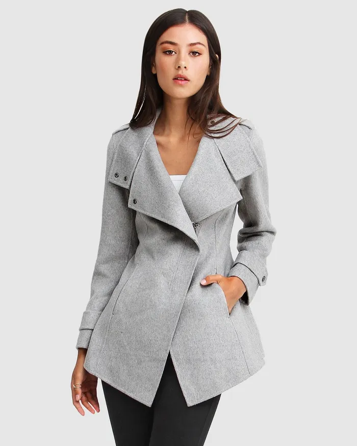 Women Coats and Jackets Belle and Bloom Bad Girl Wool Blend Moto CoatGrey