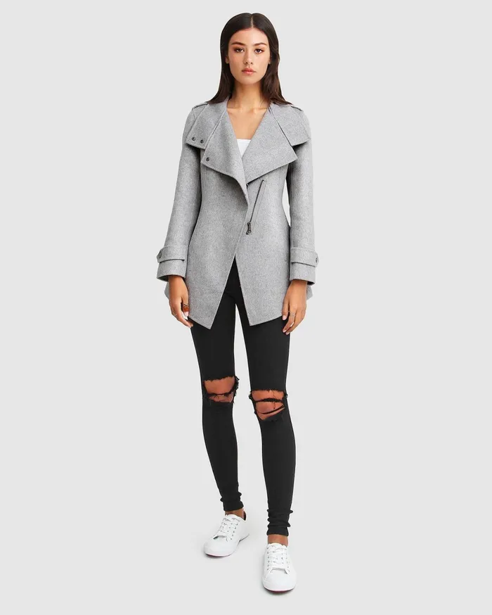 Women Coats and Jackets Belle and Bloom Bad Girl Wool Blend Moto CoatGrey