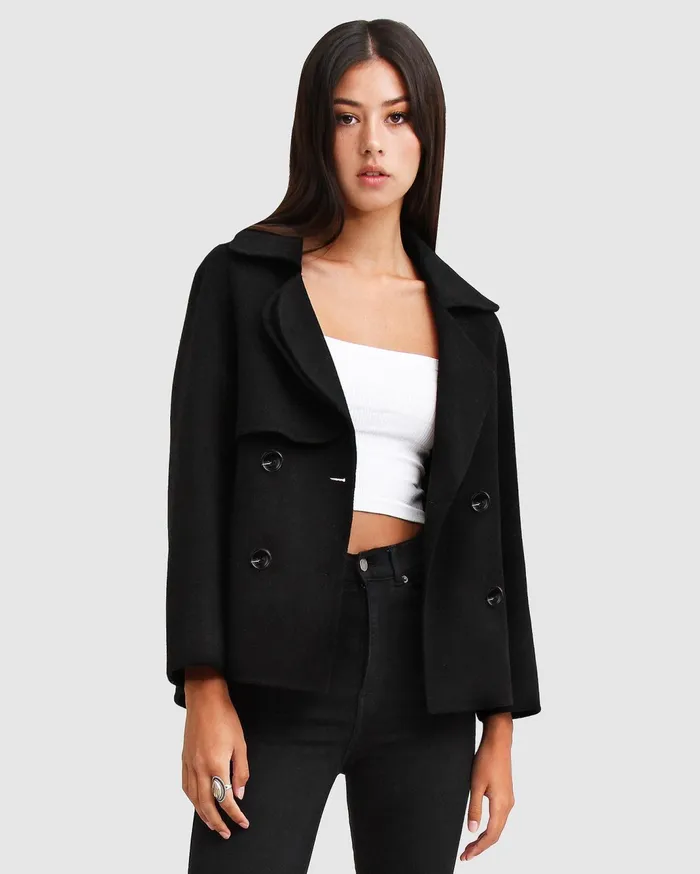 Women Coats and Jackets Belle and Bloom I039m Yours Wool Blend Peacoat 8211 Black