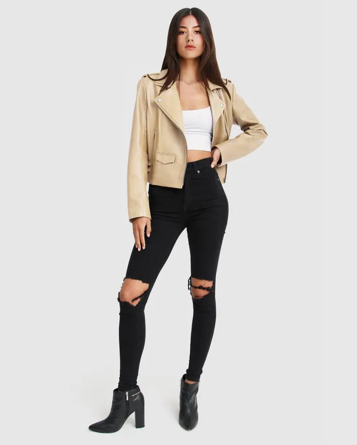 Women Coats and Jackets Belle and Bloom Just Friends Leather Jacket 8211 Sand