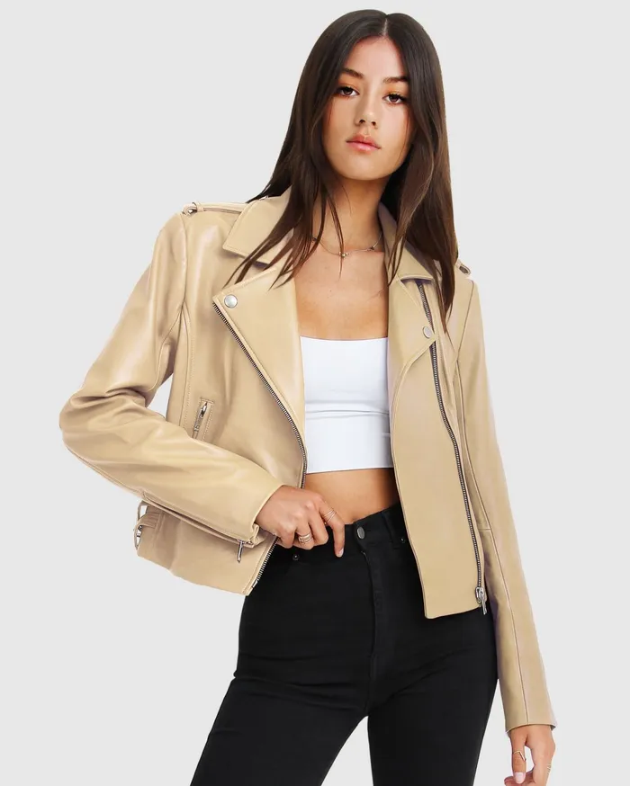 Women Coats and Jackets Belle and Bloom Just Friends Leather Jacket 8211 Sand