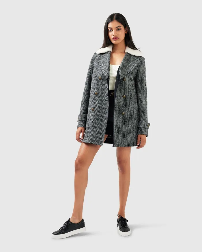 Women Coats and Jackets Belle and Bloom Liberty Sherpa Collar Wool Blend Coat 8211 Charcoal