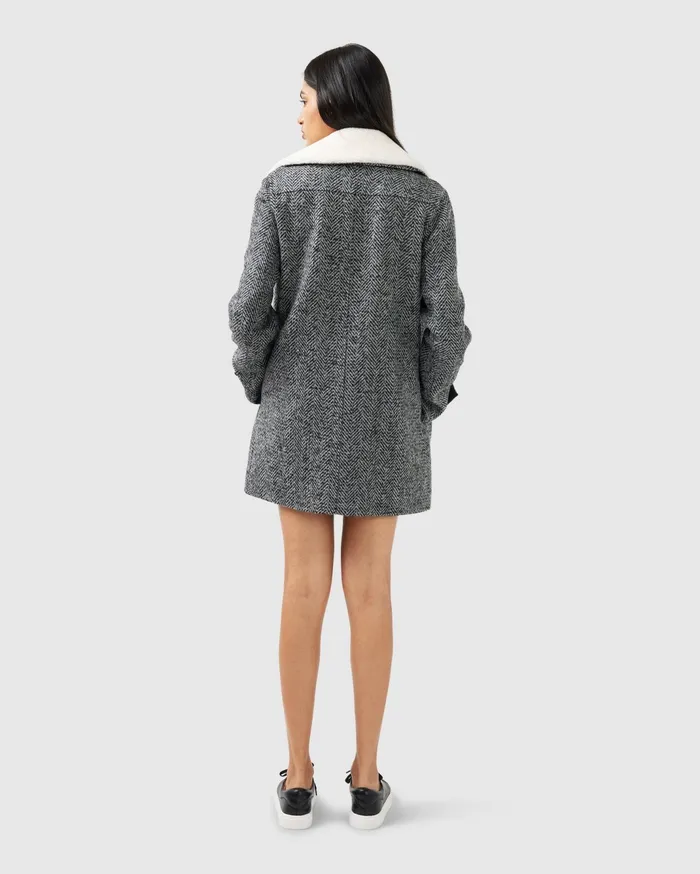 Women Coats and Jackets Belle and Bloom Liberty Sherpa Collar Wool Blend Coat 8211 Charcoal