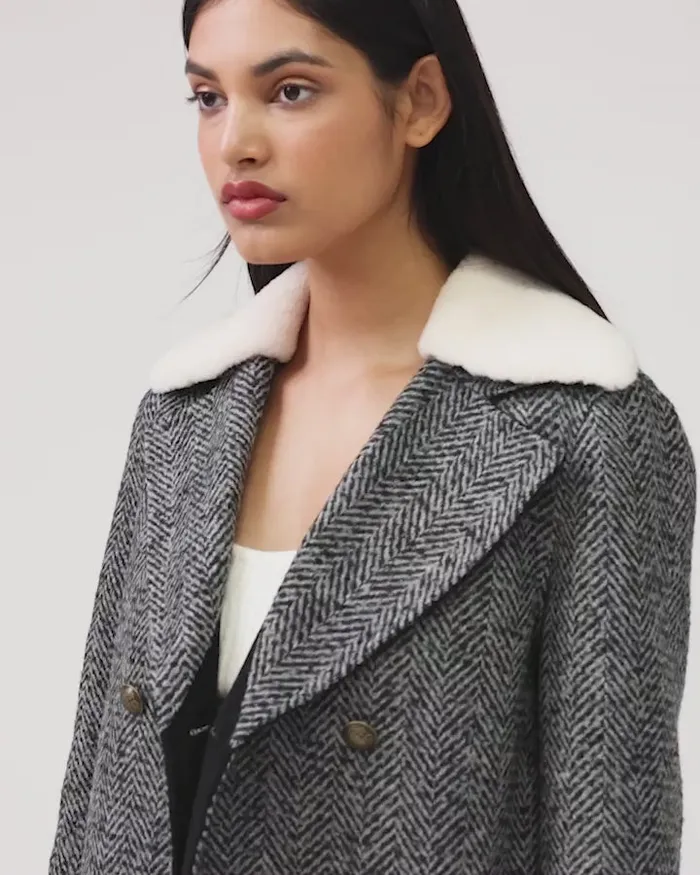 Women Coats and Jackets Belle and Bloom Liberty Sherpa Collar Wool Blend Coat 8211 Charcoal