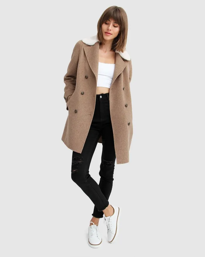 Women Coats and Jackets Belle and Bloom Liberty Sherpa Collar Wool Blend Coat 8211 Oat
