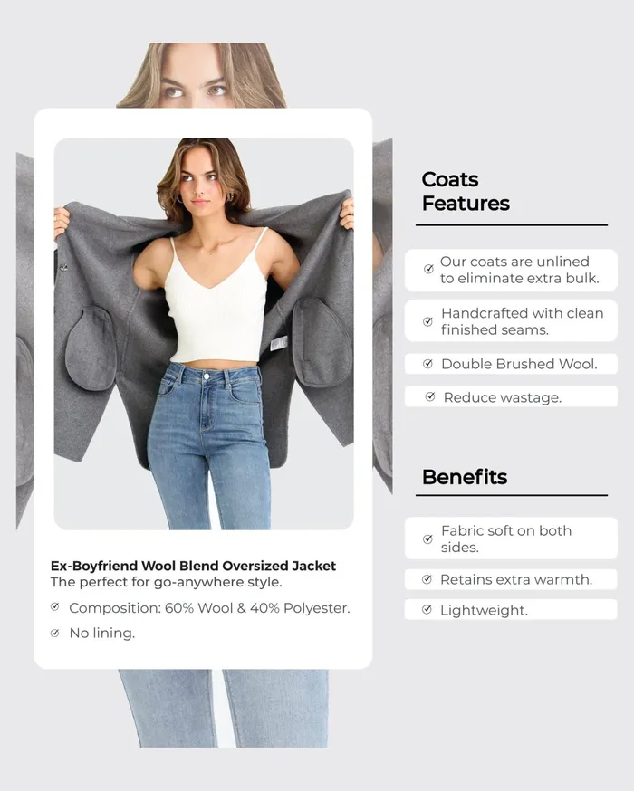 Women Coats and Jackets Belle and Bloom NEW FIT ExBoyfriend Wool Blend Oversized Jacket 8211 Black