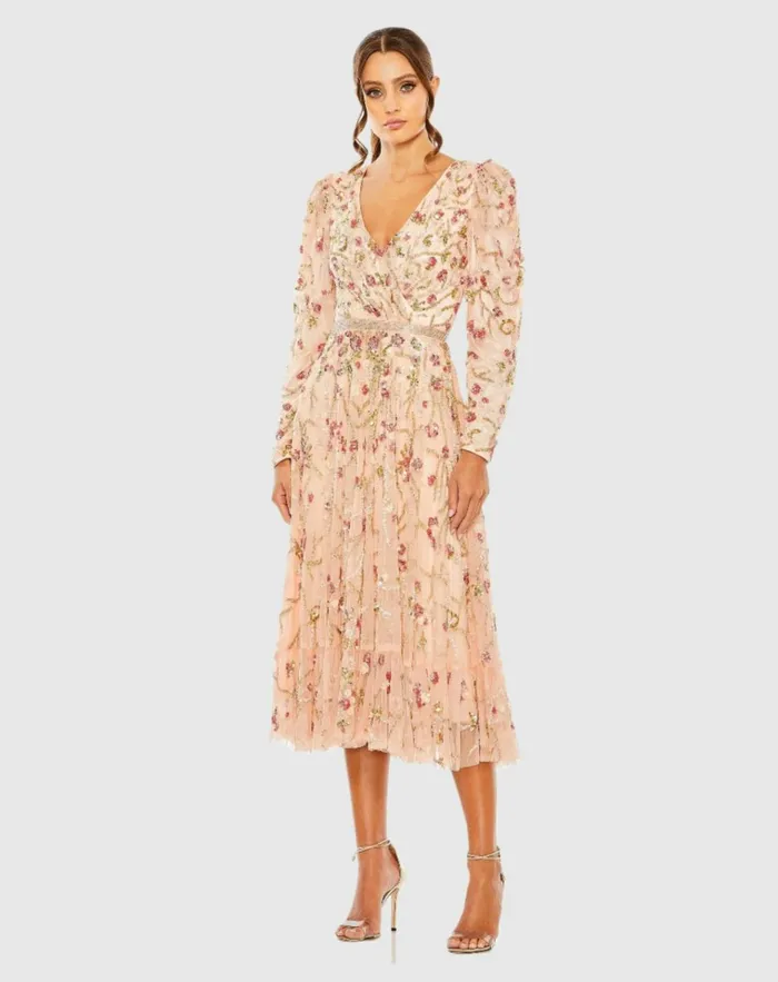 Women Cocktail Dresses Mac Duggal Floral Embellished Wrap Over Puff Sleeve A Line Dress Blush Multi Women Cocktail Dresses Mac Duggal Floral Embellished Wrap Over Puff Sleeve A Line Dress Blush Multi