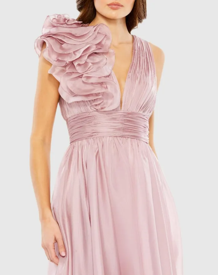 Women Cocktail Dresses Mac Duggal Pink Sleeveless Chiffon ALine Tea Length Cocktail Dress Rose