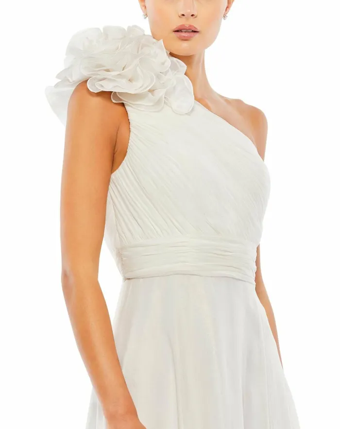 Women Cocktail Dresses Mac Duggal Rosette One Shoulder Tea Length Dress White Women Cocktail Dresses Mac Duggal Rosette One Shoulder Tea Length Dress White