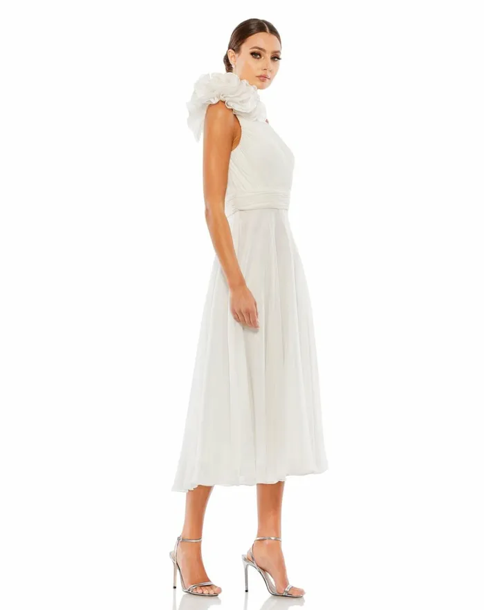 Women Cocktail Dresses Mac Duggal Rosette One Shoulder Tea Length Dress White Women Cocktail Dresses Mac Duggal Rosette One Shoulder Tea Length Dress White