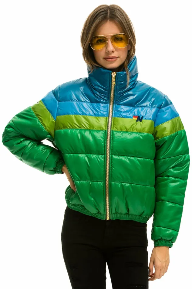 Women COLOR BLOCK LUXE APRES PUFFER JACKET 8211 AMAZON GLOSSY Aviator Nation Outerwear Women COLOR BLOCK LUXE APRES PUFFER JACKET 8211 AMAZON GLOSSY Aviator Nation Outerwear