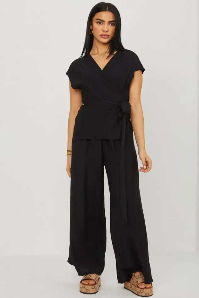 Women Combinaison Pantalon Noire Dcollet Crois A Nou Black Brentiny Paris Playsuits
