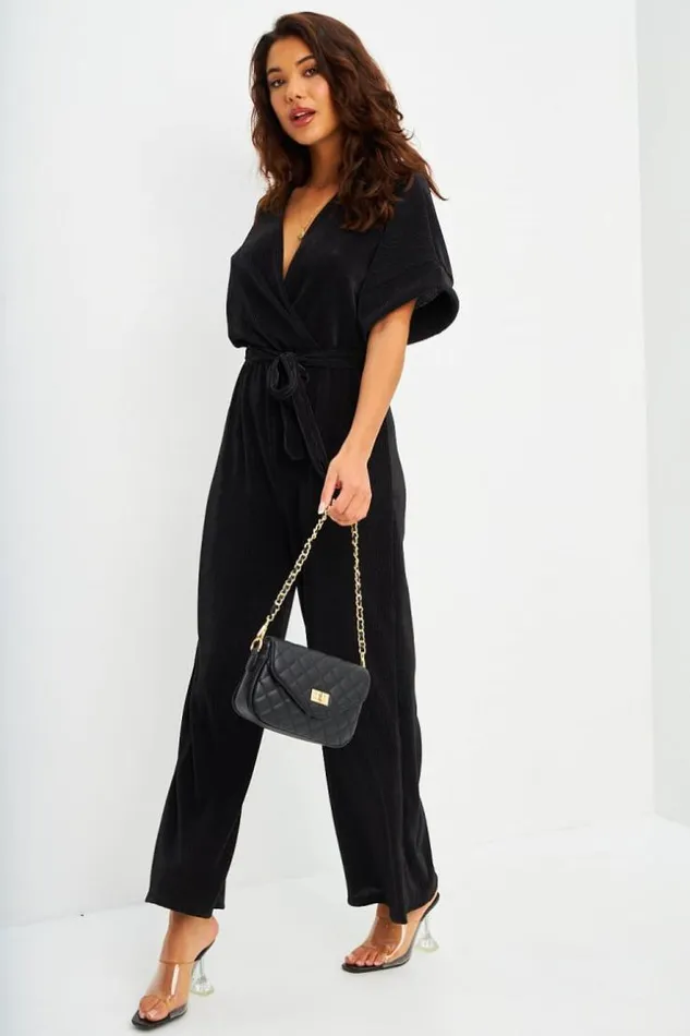 Women Combinaison Pantalon Noire En Velours Ctel Black Brentiny Paris Playsuits