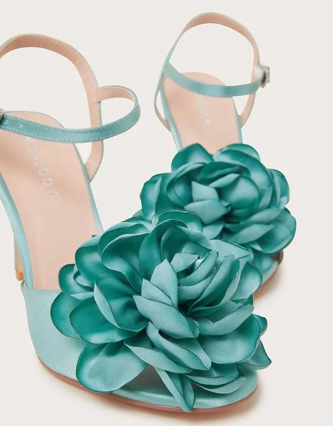 Women Corsage Satin Stilettos Blue Monsoon Sandals