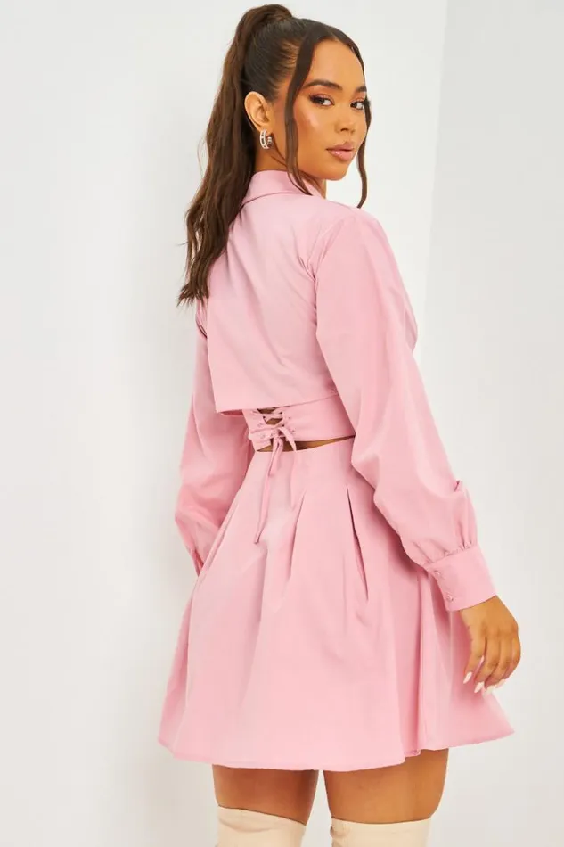 Women Corset Detail Mini Dress With Cut Out Back In Pink Pink Brentiny Paris Ceremonial Outfits