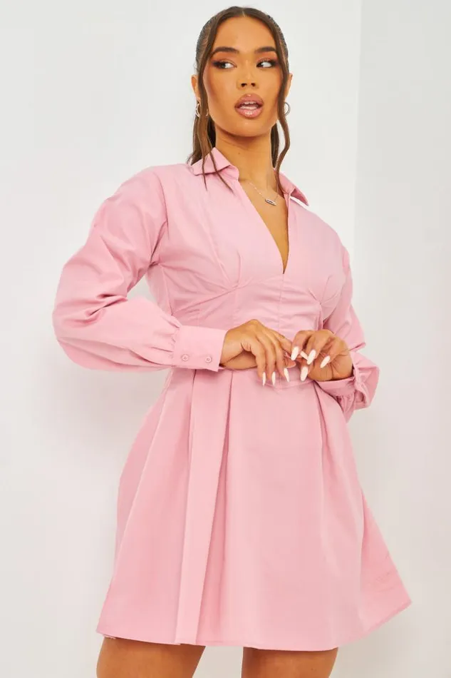 Women Corset Detail Mini Dress With Cut Out Back In Pink Pink Brentiny Paris Ceremonial Outfits