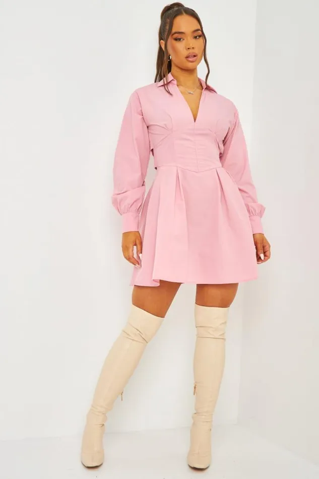 Women Corset Detail Mini Dress With Cut Out Back In Pink Pink Brentiny Paris Ceremonial Outfits