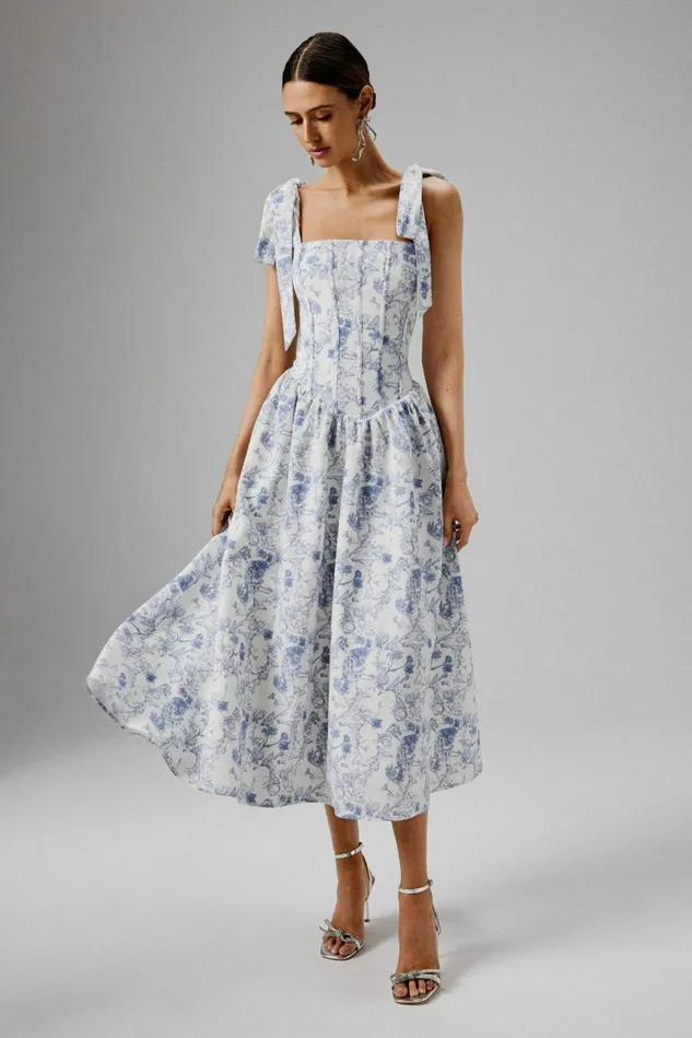 Women Corset Dresses Lavish Alice BLOSSOM Tie Shoulder Corset Sundress In Blue Porcelain