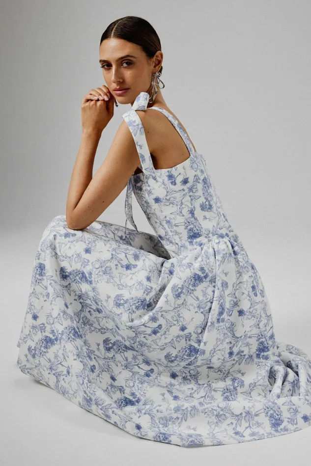 Women Corset Dresses Lavish Alice BLOSSOM Tie Shoulder Corset Sundress In Blue Porcelain