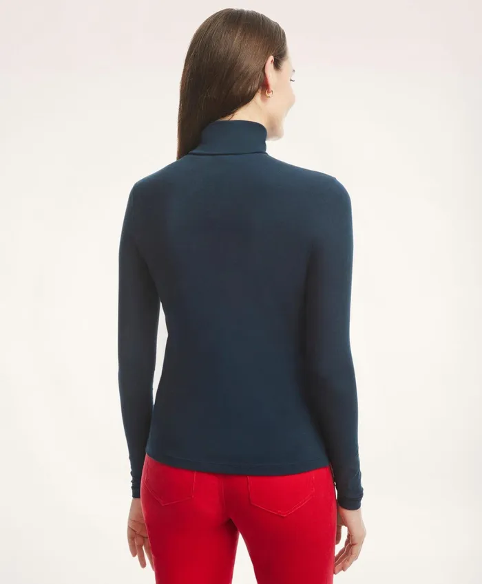 Women Cotton Modal Turtleneck Navy Brooks Brothers Blouses and Shirts