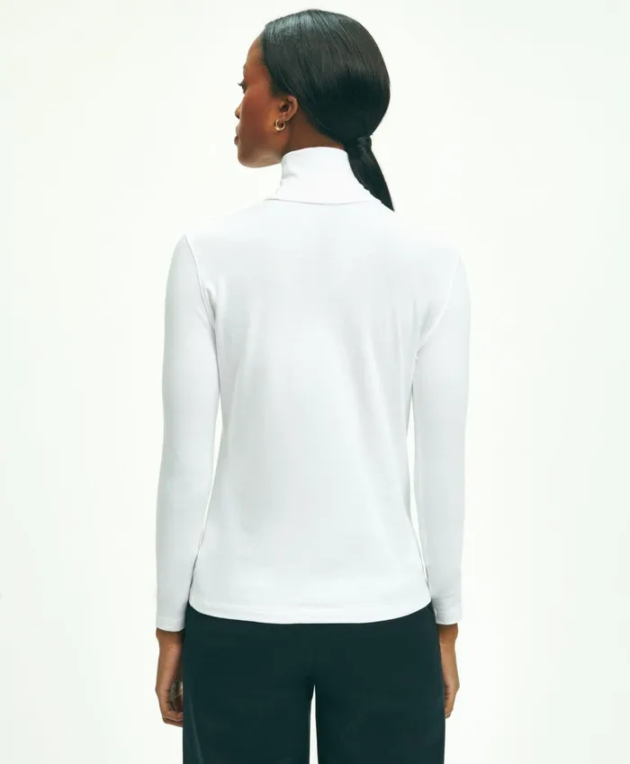 Women Cotton Modal Turtleneck White Brooks Brothers Blouses and Shirts