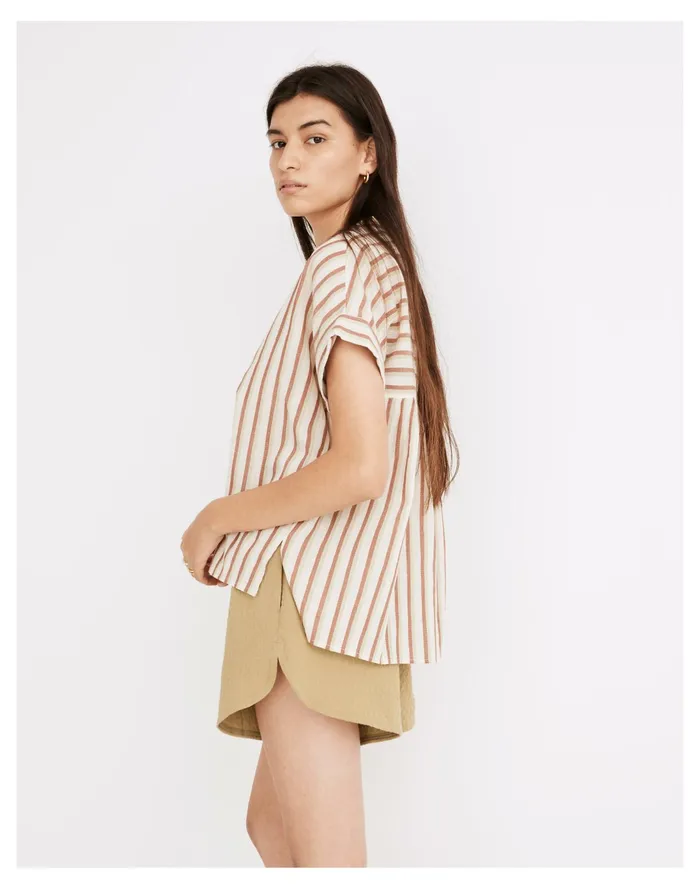 Women Crinkle Cotton Lakeline Popover Shirt In Stripe Manila Madewell Tops and Shirts Women Crinkle Cotton Lakeline Popover Shirt In Stripe Manila Madewell Tops and Shirts