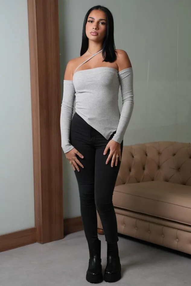Women Crop Top Gris Manches Longues Asymtrique Grey Brentiny Paris White Tops Women Crop Top Gris Manches Longues Asymtrique Grey Brentiny Paris White Tops