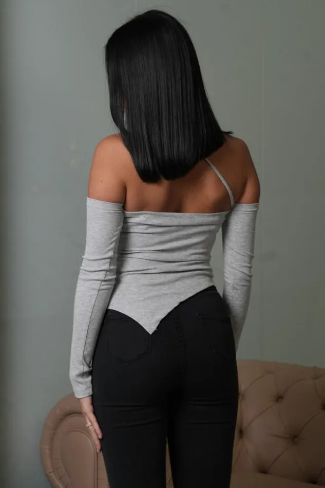 Women Crop Top Gris Manches Longues Asymtrique Grey Brentiny Paris White Tops Women Crop Top Gris Manches Longues Asymtrique Grey Brentiny Paris White Tops
