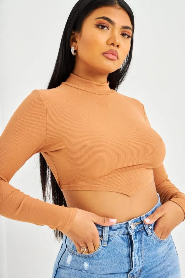 Women Crop Top Marron Lacets Au Dos Brown Brentiny Paris Lace Tops