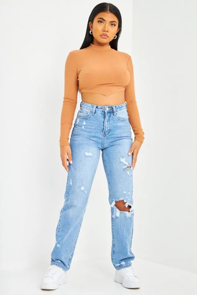 Women Crop Top Marron Lacets Au Dos Brown Brentiny Paris Lace Tops