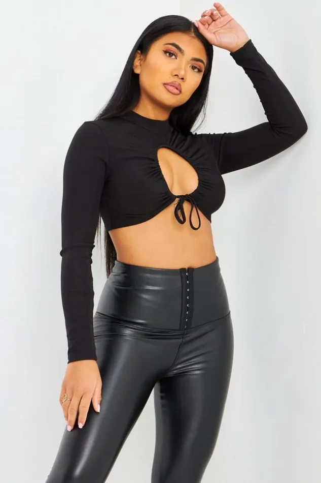 Women Crop Top Noir Ajour La Poitrine Brentiny Paris Lace Tops