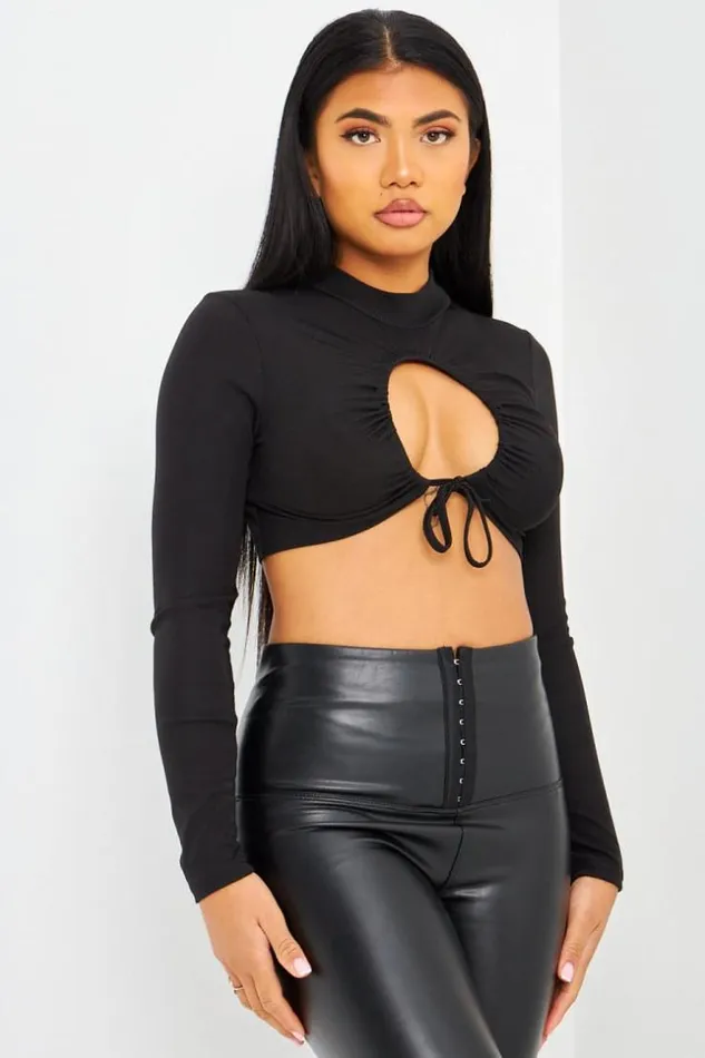 Women Crop Top Noir Ajour La Poitrine Brentiny Paris Lace Tops