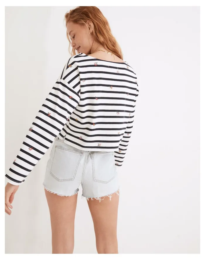 Women Cross Stitch Embroidered Supercrop Long Sleeve Tee In Stripe Juniper Berry Madewell Tops and Shirts Women Cross Stitch Embroidered Supercrop Long Sleeve Tee In Stripe Juniper Berry Madewell Tops and Shirts